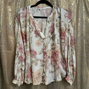 Frye x Anthropologie Elden Floral Peasant Blouse Pink Cream XS